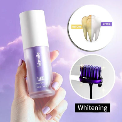 Hismile v34 Corrector de color, corrector de manchas de dientes, potenciador de blanqueamiento de dientes, pasta de dientes morada, corrección de color, Hismile V34